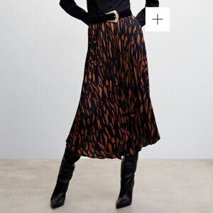 Mango Abstract Print Pleated Skirt